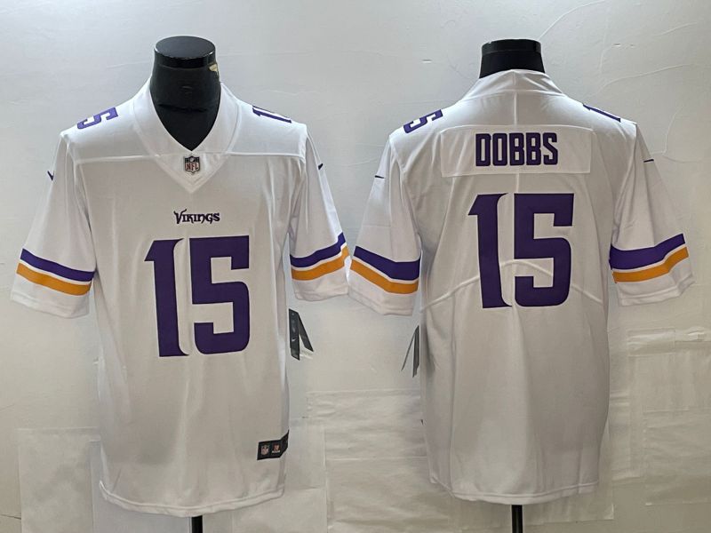 Men Minnesota Vikings #15 Dobbs White 2023 Nike Vapor Limited NFL Jersey